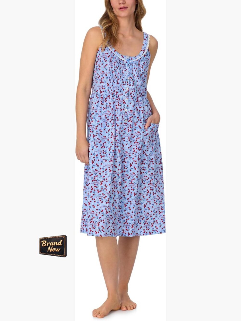 100% Cotton Button Front Sundress with Ruffle Neckline, Sleeveless Flowy Casual